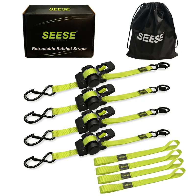 SEESE Car Tie Downs with Ratchets 1'x 11 ft-1500 LB Break Strength Cargo Straps for Moving Appliances, Lawn Equipment, Motorcycle