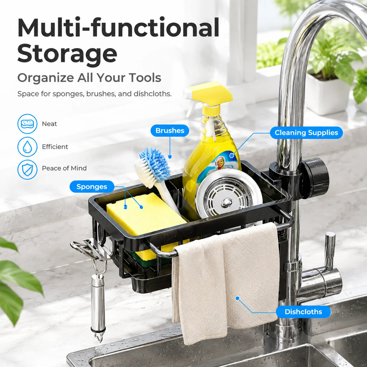 🧺Kitchen Faucet Sponge Holder & Sink Organizer Rack