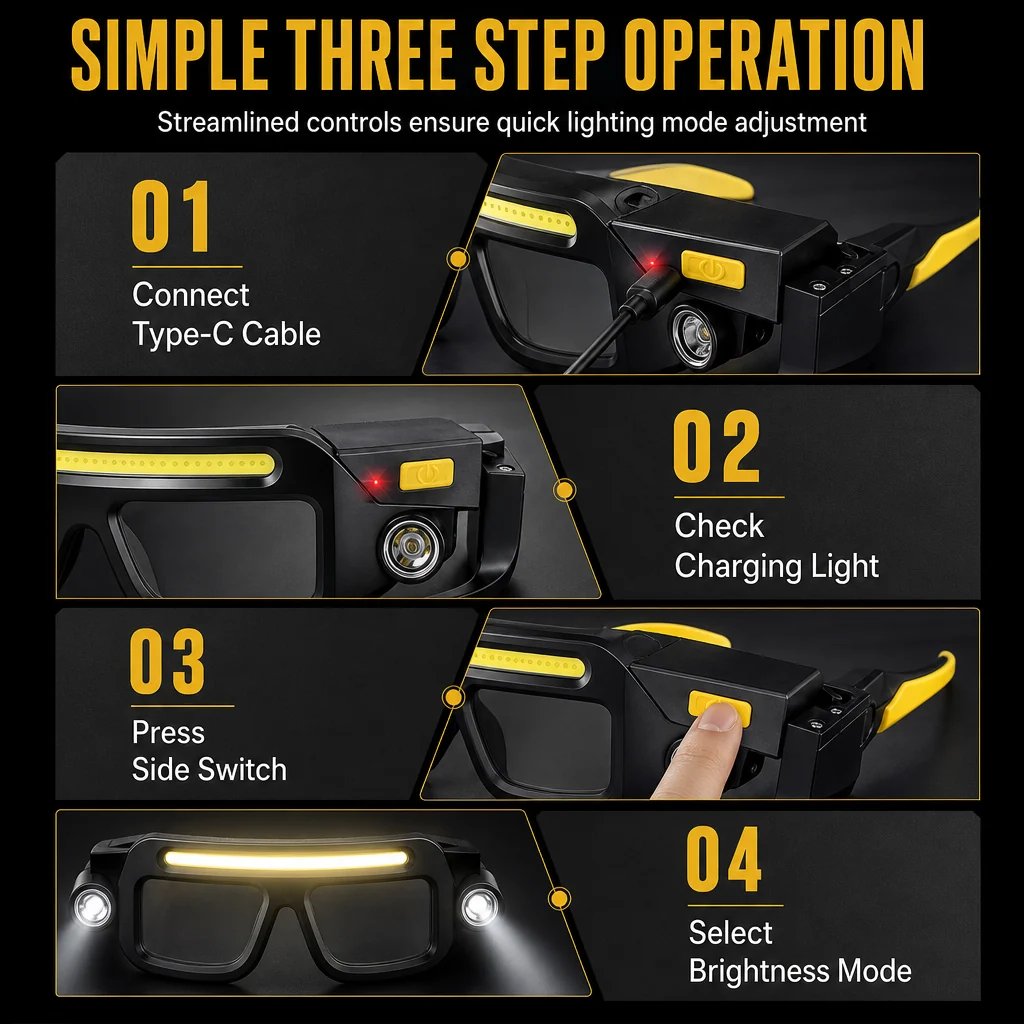 Light Up Hands-Free Instantly! USB Rechargeable Clip-On Glasses Light