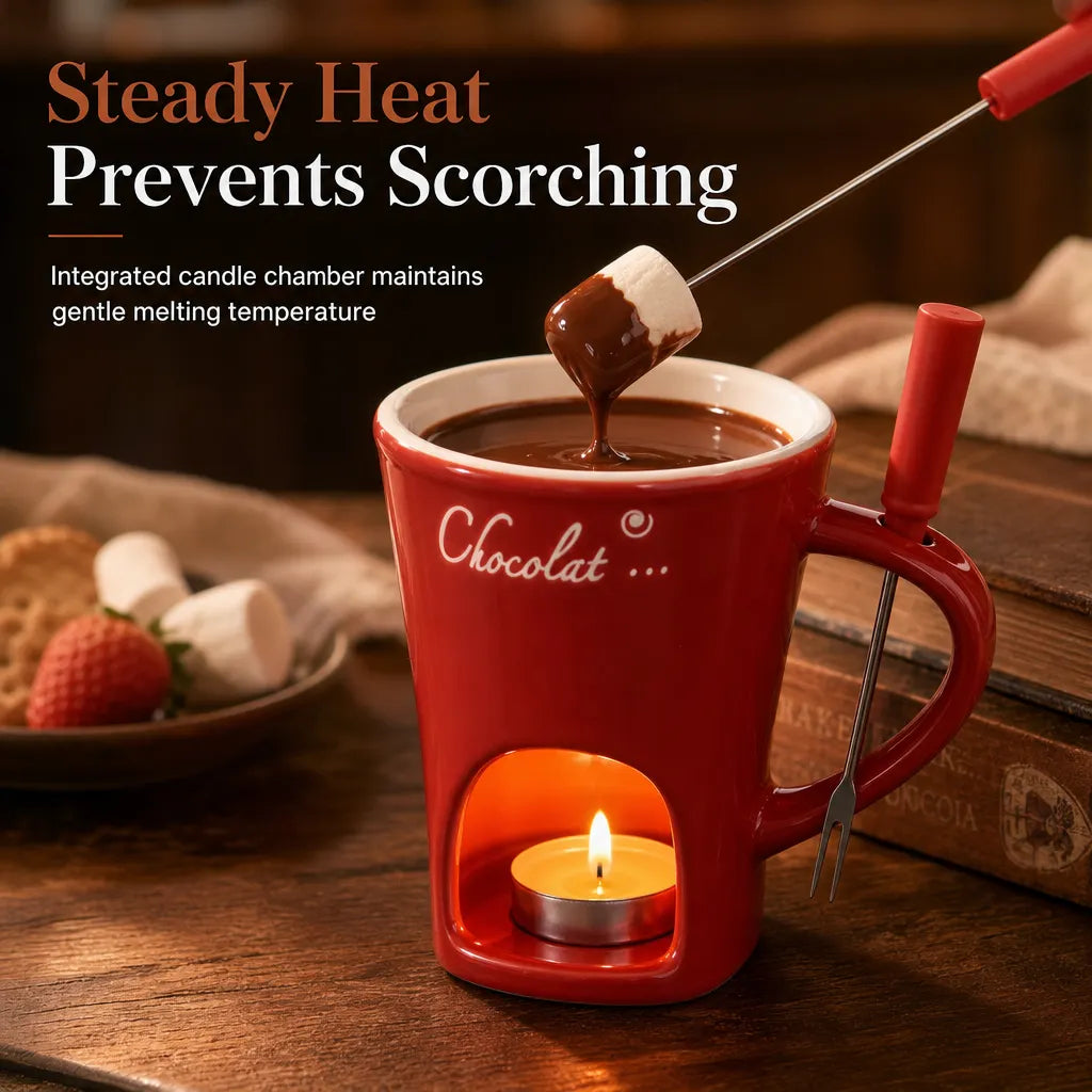 🥳2026 HOT SALE🥳Ceramic Chocolate and Cheese Fondue Melter Mug with Fork