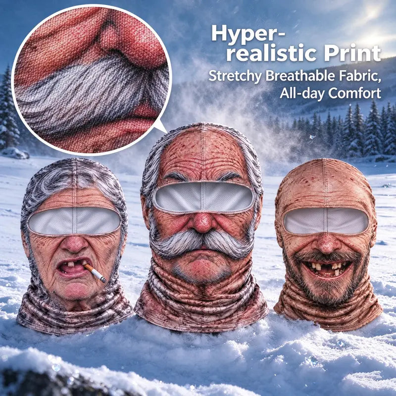 🔥Funny Old Man Face Balaclava Mask, Dralon Thermal Fabric, Warm Wind-Resistant Full Face Winter Ski Mask for Sports & Outdoor Activities