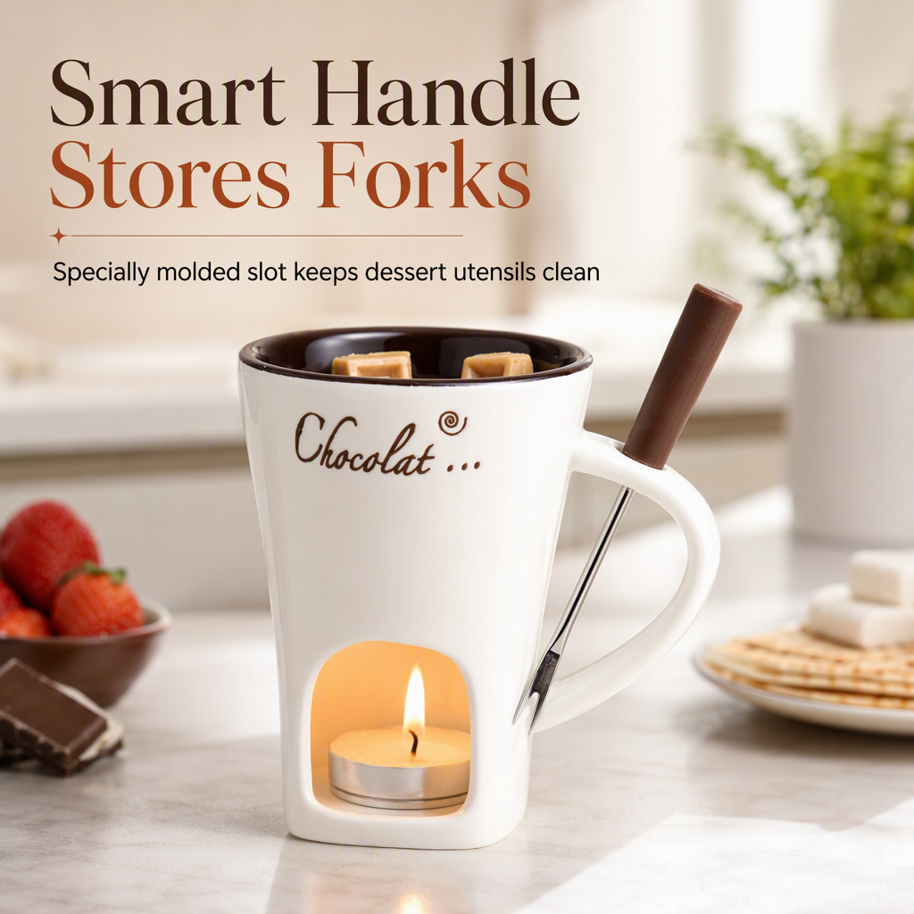 🥳2026 HOT SALE🥳Ceramic Chocolate and Cheese Fondue Melter Mug with Fork