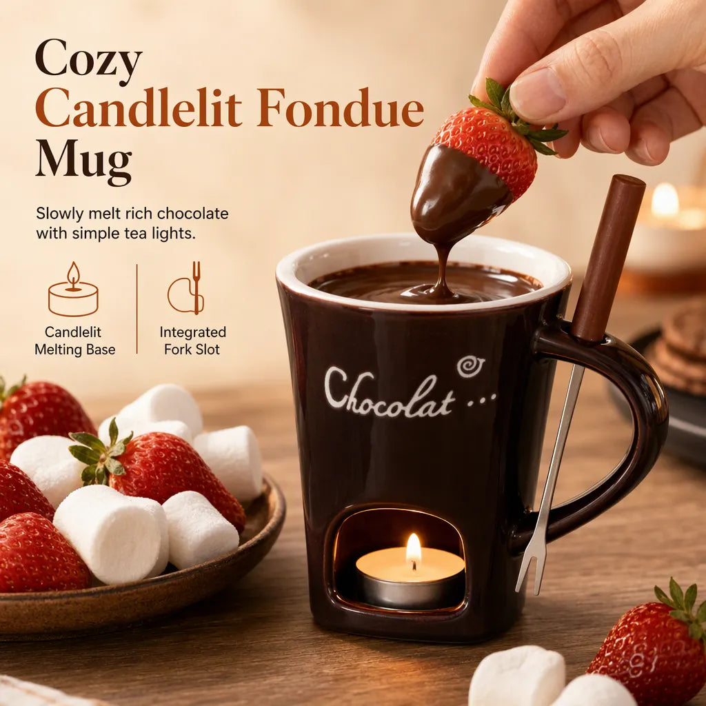 🥳2026 HOT SALE🥳Ceramic Chocolate and Cheese Fondue Melter Mug with Fork