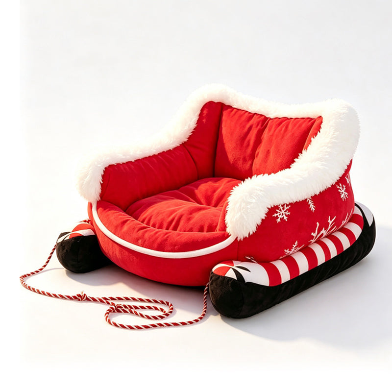 🎄 Christmas Sleigh Pet Bed – Cozy Holiday Bed for Dogs & Cats