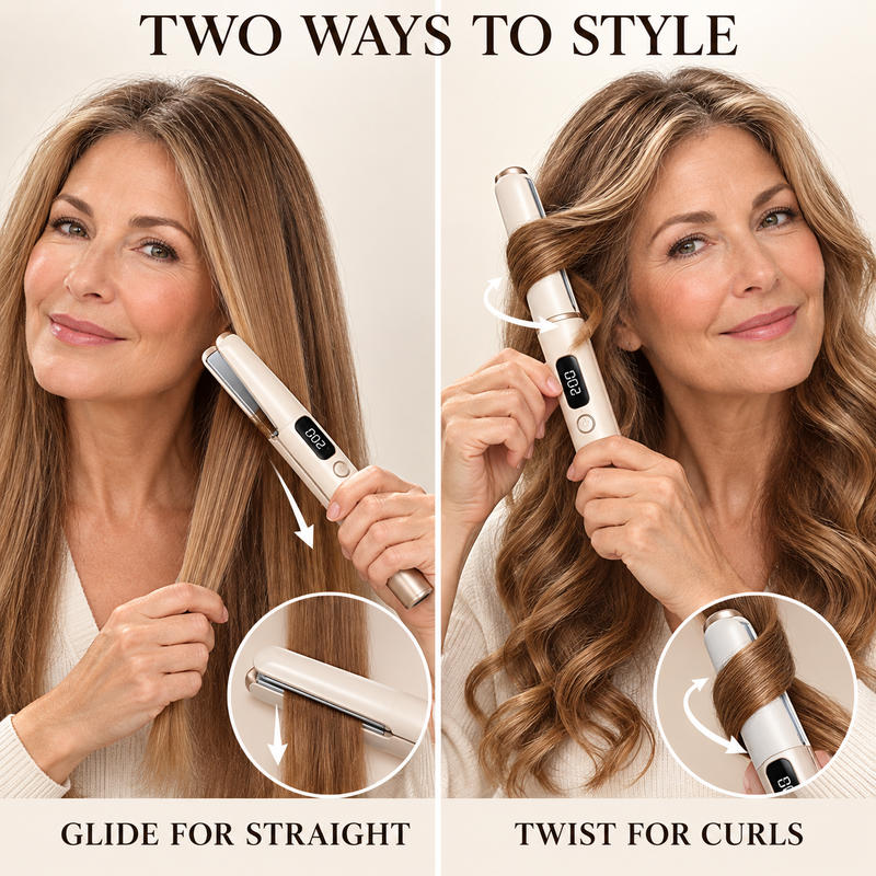 🔥Hot Sale 50% OFF🌷2 in 1 Hair Straightener and Curler Flat Iron Dormitory Friendly Dual Use Hair Styling Tool for Bangs Straightening and Curling