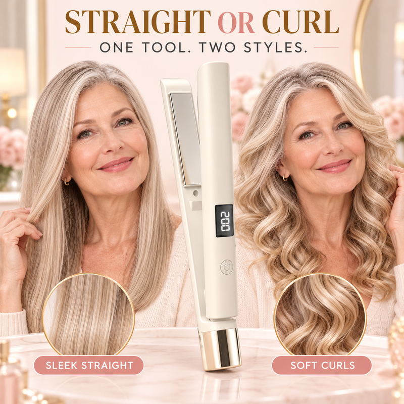 🔥Hot Sale 50% OFF🌷2 in 1 Hair Straightener and Curler Flat Iron Dormitory Friendly Dual Use Hair Styling Tool for Bangs Straightening and Curling