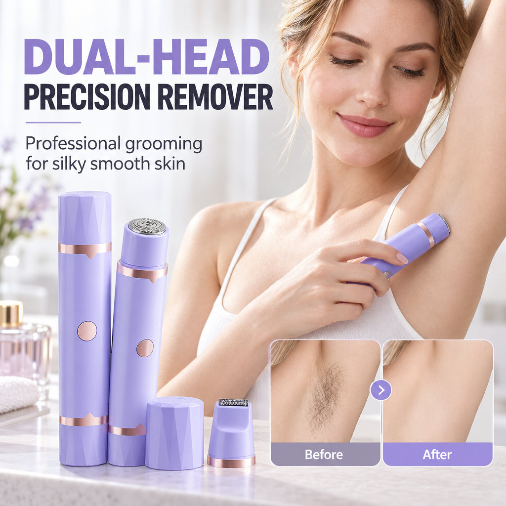 🌷Portable Electric Hair Remover – dual-head body & bikini trimmer, gentle foil mesh & sensitive-area guards