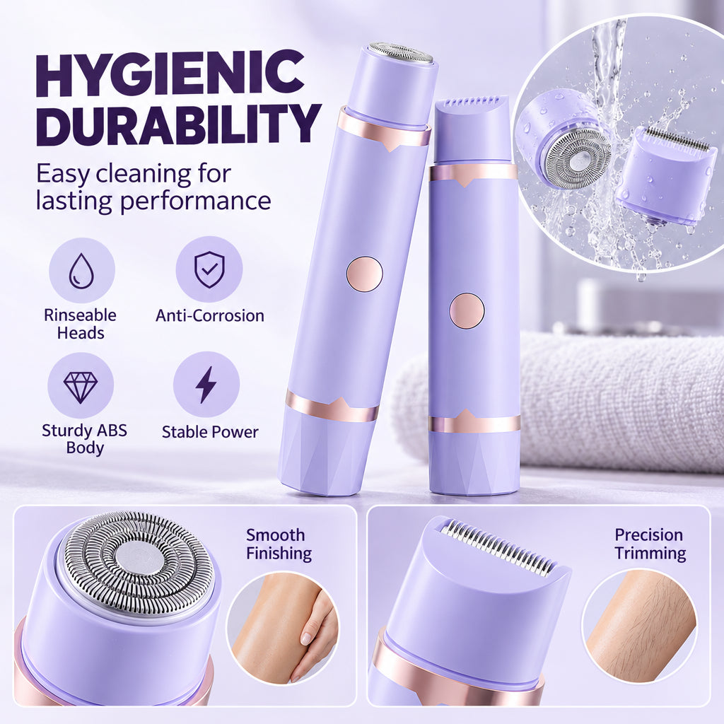 🌷Portable Electric Hair Remover – dual-head body & bikini trimmer, gentle foil mesh & sensitive-area guards