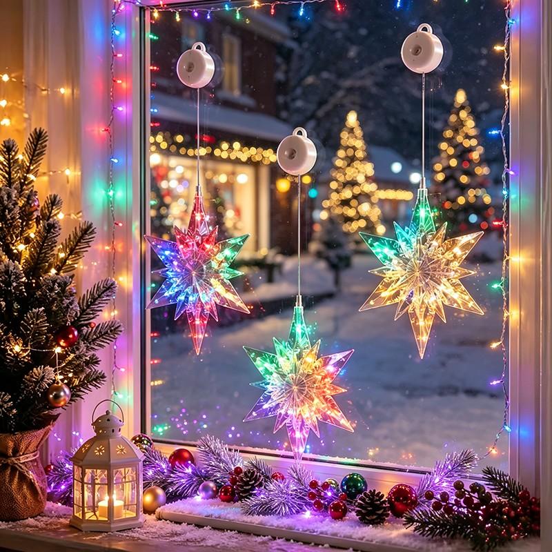 🎄 Last Day Special Price ❄️ DIY Christmas Snowflake Suction Cup LED Lights ✨ | Battery Operated, Warm & Multi-Colour, Window Suction Lights, Christmas Home & Party Decor