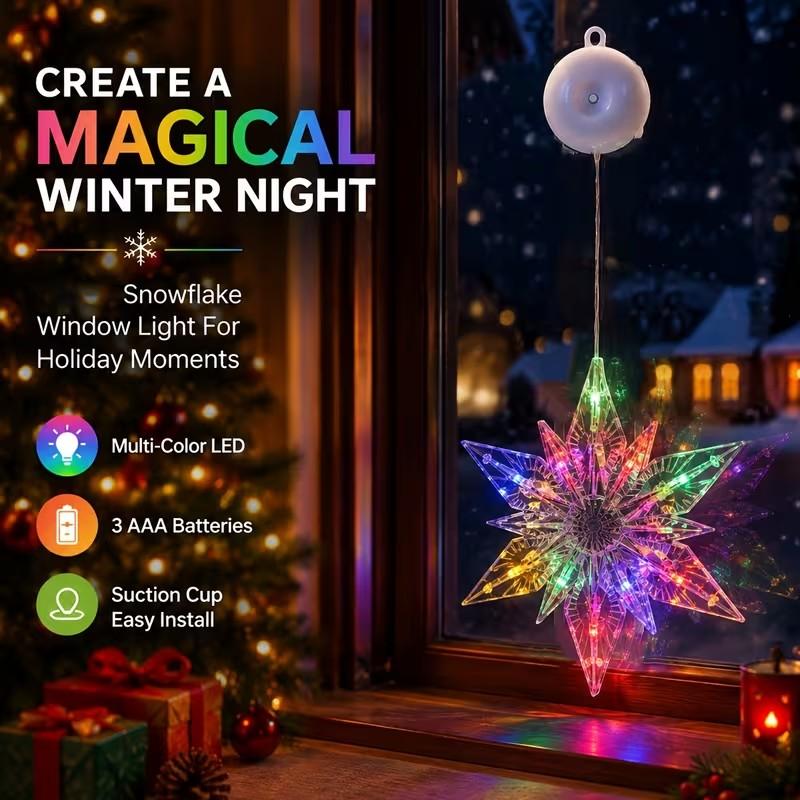 🎄 Last Day Special Price ❄️ DIY Christmas Snowflake Suction Cup LED Lights ✨ | Battery Operated, Warm & Multi-Colour, Window Suction Lights, Christmas Home & Party Decor