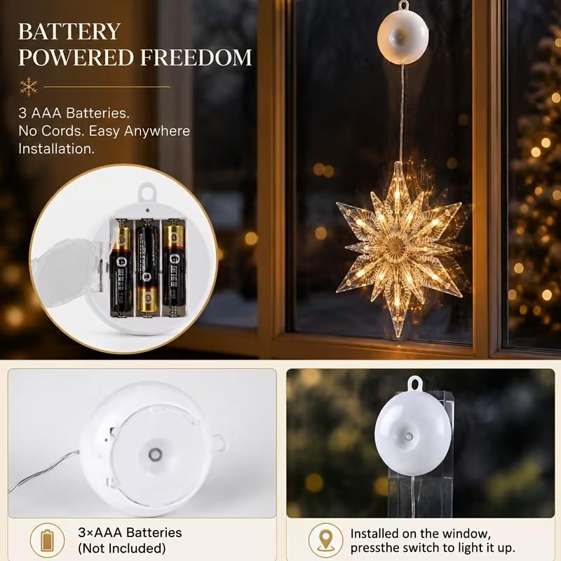 🎄 Last Day Special Price ❄️ DIY Christmas Snowflake Suction Cup LED Lights ✨ | Battery Operated, Warm & Multi-Colour, Window Suction Lights, Christmas Home & Party Decor