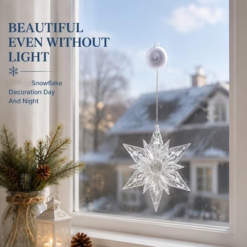 🎄 Last Day Special Price ❄️ DIY Christmas Snowflake Suction Cup LED Lights ✨ | Battery Operated, Warm & Multi-Colour, Window Suction Lights, Christmas Home & Party Decor